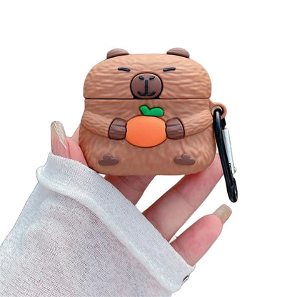 For Apple AirPods 3 Case Cartoon Capybara Earphone TPU Cover with Hanging Buckle