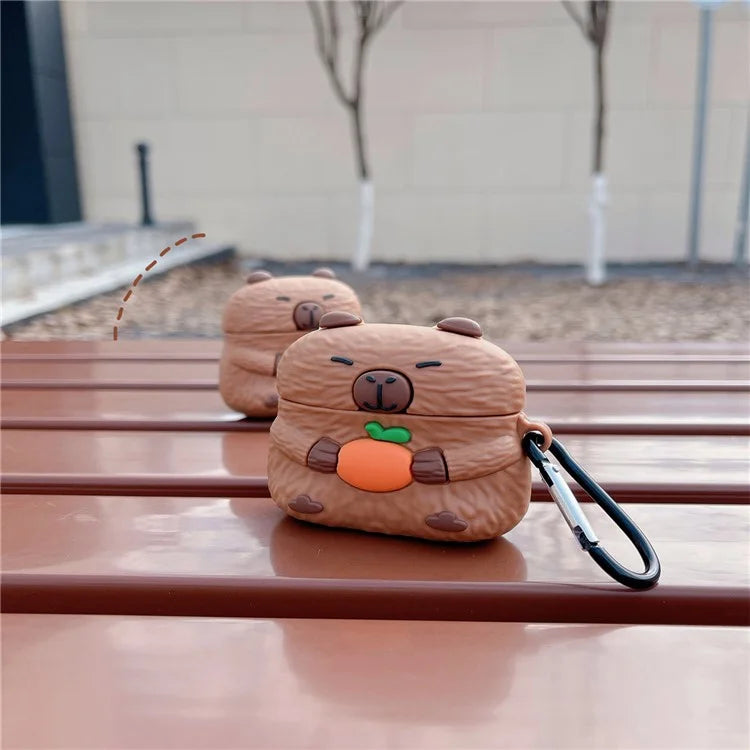 For Apple AirPods 3 Case Cartoon Capybara Earphone TPU Cover with Hanging Buckle