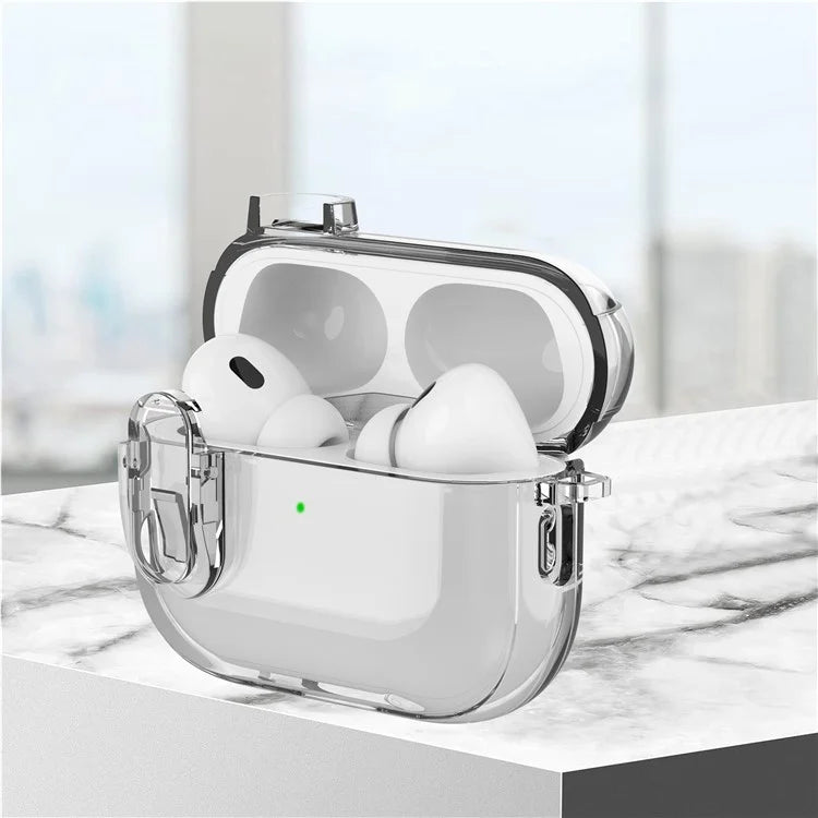 For AirPods Pro 2 Clear Earphone Case PC + TPU Bluetooth Earbud Cover with Hanging Buckle