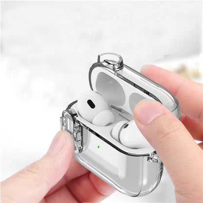 For Apple AirPods Pro Bluetooth Earphone Case PC + TPU Crystal Clear Cover with Hanging Buckle