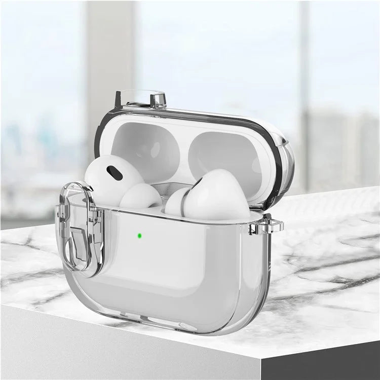 For Apple AirPods Pro Bluetooth Earphone Case PC + TPU Crystal Clear Cover with Hanging Buckle