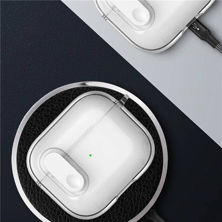 For Apple AirPods 3 Earphone Case PC + TPU Anti-drop Clear Earbud Cover with Hanging Buckle