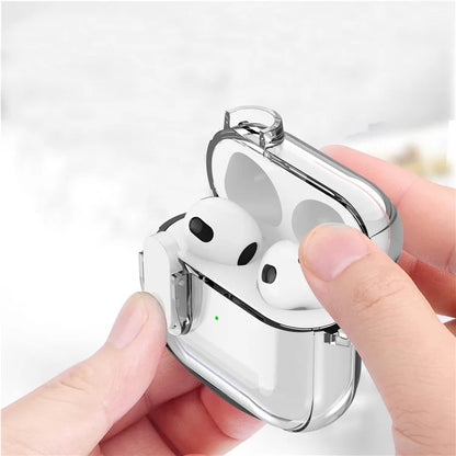 For Apple AirPods 3 Earphone Case PC + TPU Anti-drop Clear Earbud Cover with Hanging Buckle