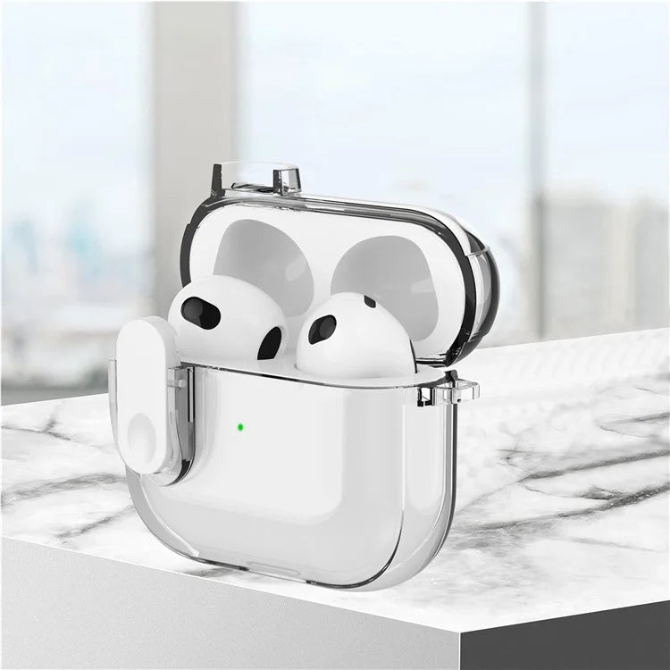 For Apple AirPods 3 Earphone Case PC + TPU Anti-drop Clear Earbud Cover with Hanging Buckle