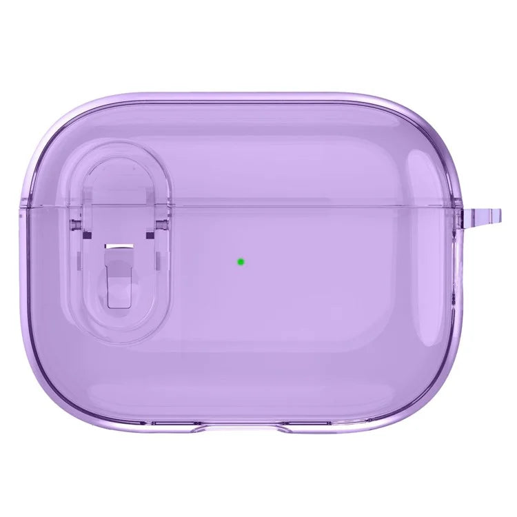 For Apple AirPods Pro 2 Earphone Case Buckle Design Anti-drop TPU Earbud Cover with Carabiner Purple