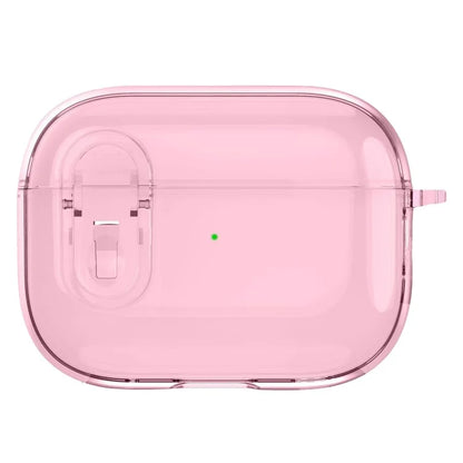 For Apple AirPods Pro 2 Earphone Case Buckle Design Anti-drop TPU Earbud Cover with Carabiner Pink