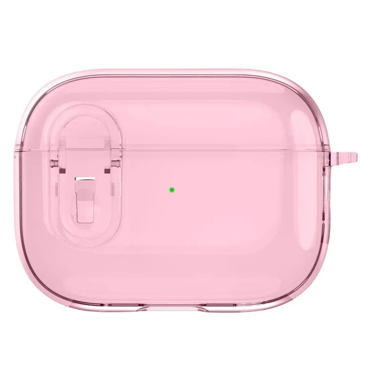 For Apple AirPods Pro TPU Case Buckle Design Bluetooth Earphone Clear Cover with Carabiner Pink