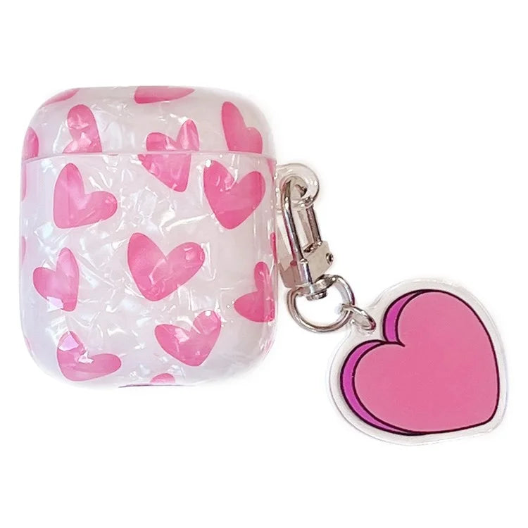 For Apple AirPods with Charging Case (2016) / (2019) / AirPods with Wireless Charging Case (2019) Soft TPU Case with Buckle, Heart Decor