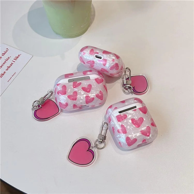 For Apple AirPods with Charging Case (2016) / (2019) / AirPods with Wireless Charging Case (2019) Soft TPU Case with Buckle, Heart Decor