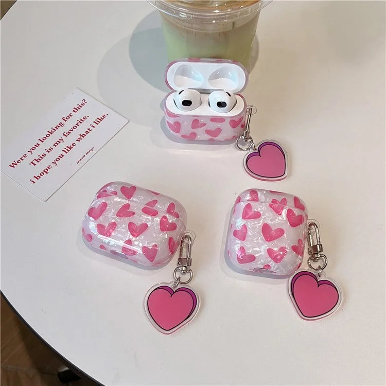 For Apple AirPods 3 Charging Case Cover with Buckle, Heart Decor Bluetooth Headset Soft TPU Case