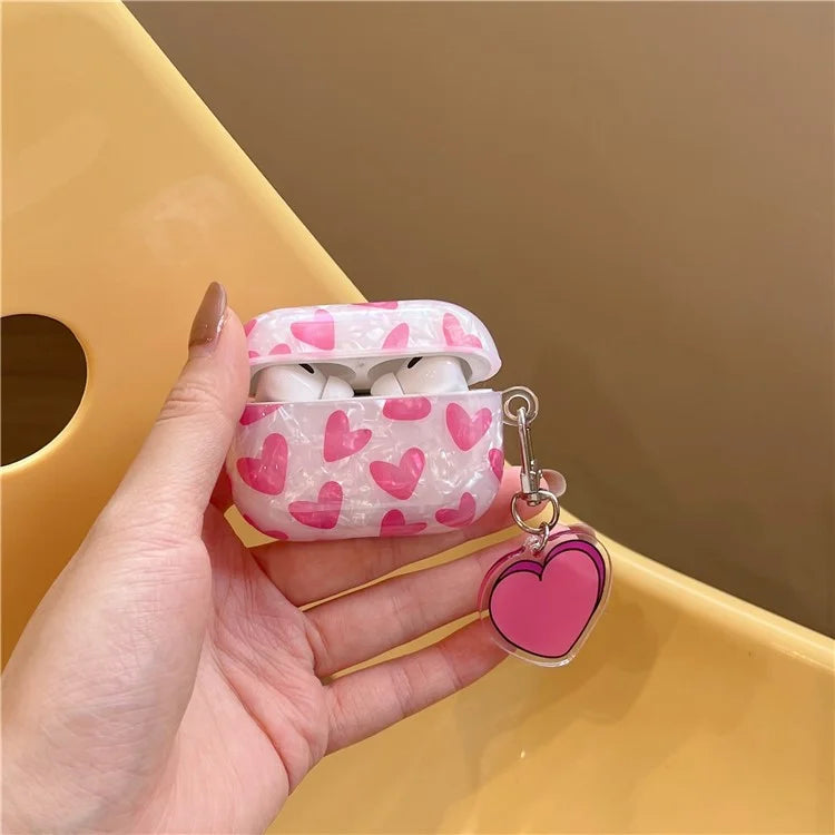 For Apple AirPods Pro Soft TPU Case Wireless Headset Charging Case Cover with Buckle, Heart Decor