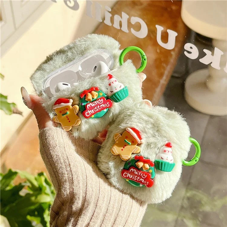 For AirPods Pro 2 / AirPods Pro Lovely Christmas Earphone Case Soft Fluff TPU Cover with Ring Buckle