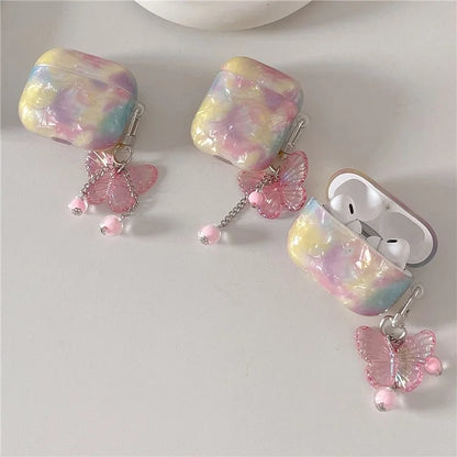 For Apple AirPods Pro Cover Rainbow Shell Texture TPU Earphone Case with Butterfly Pendant