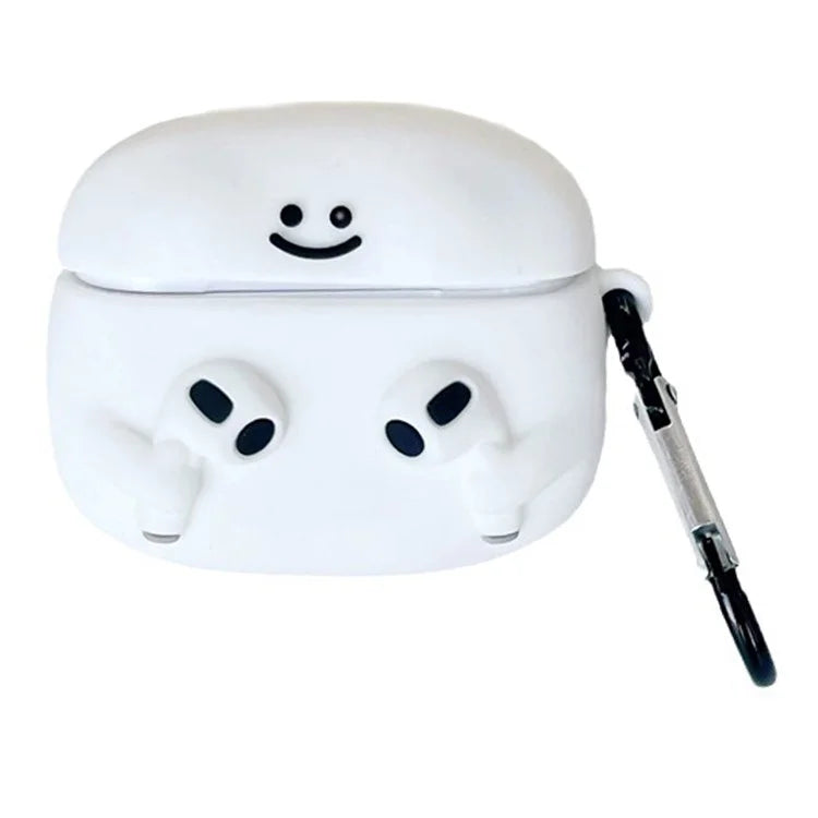 For Apple AirPods 3 Cartoon Expression Silicone Cover Earphone Anti-drop Case with Anti-lost Buckle