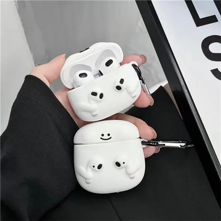 For Apple AirPods 3 Cartoon Expression Silicone Cover Earphone Anti-drop Case with Anti-lost Buckle