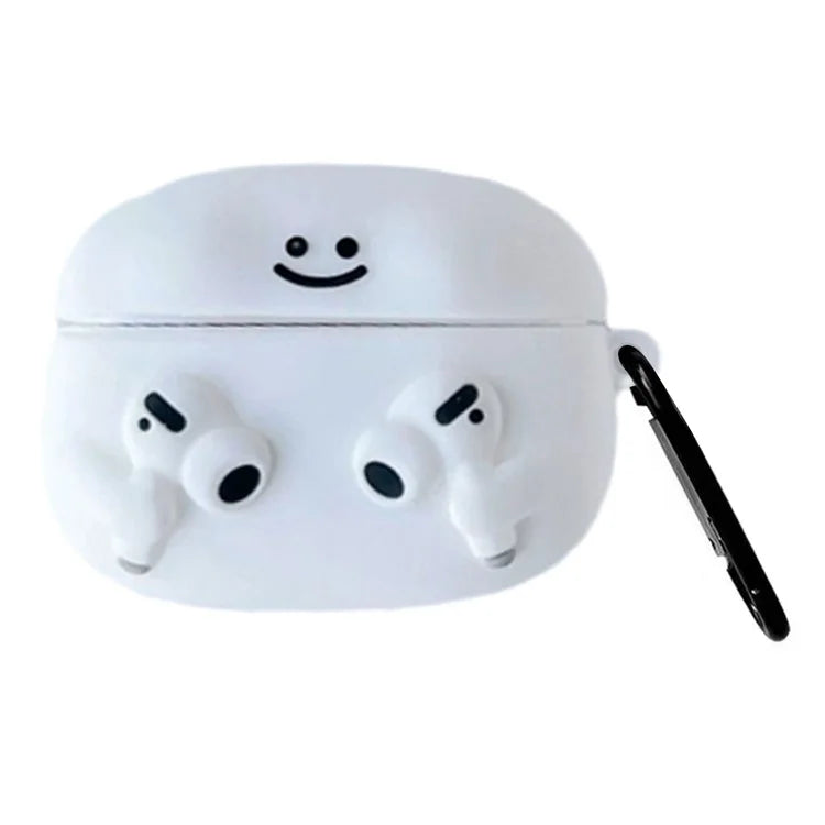 For AirPods Pro 2 / AirPods Pro Silicone Cover Cartoon Expression Earphone Protective Case with Anti-lost Buckle