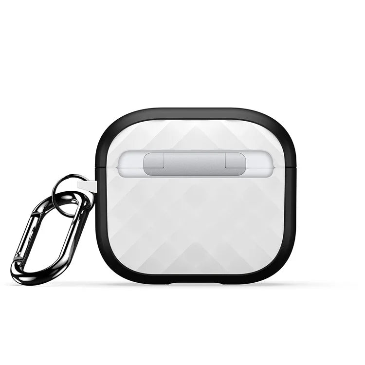 DUX DUCIS PECC Series For Apple AirPods 3 Earbud Carrying Case Rhombus Pattern Protective Cover with Carabiner+White