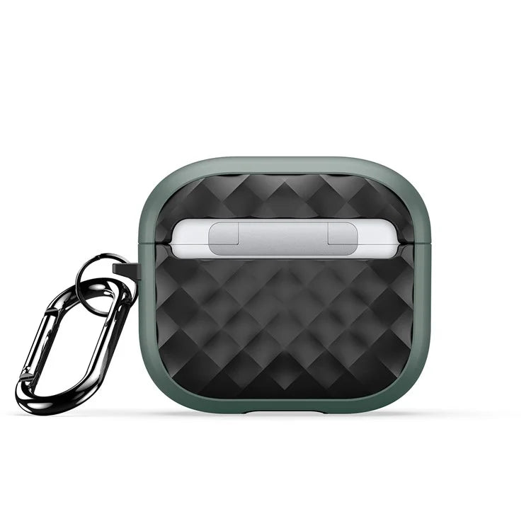 DUX DUCIS PECC Series For Apple AirPods 3 Earbud Carrying Case Rhombus Pattern Protective Cover with Carabinerish Green+Black