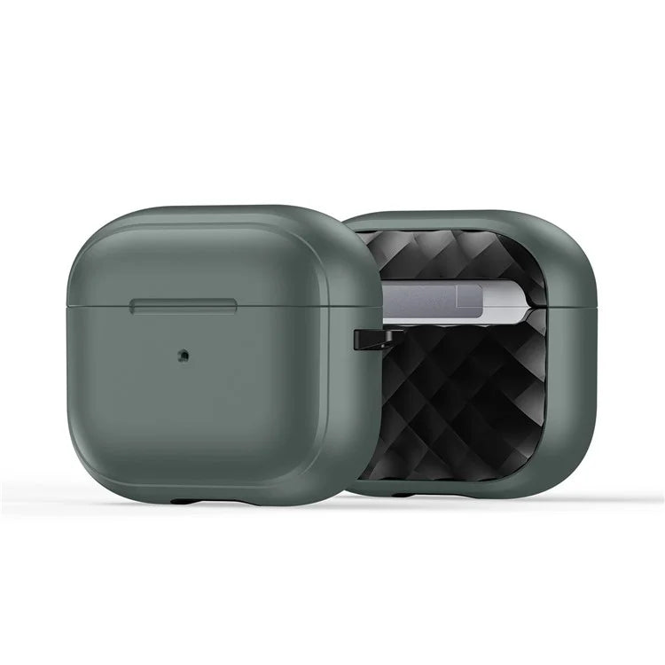 DUX DUCIS PECC Series For Apple AirPods 3 Earbud Carrying Case Rhombus Pattern Protective Cover with Carabinerish Green+Black