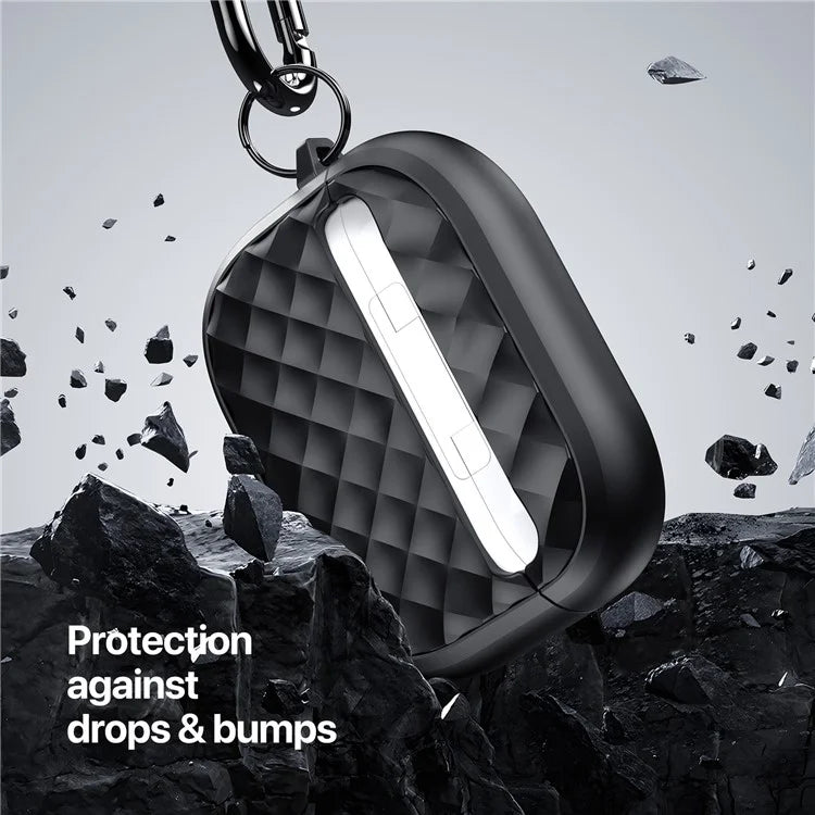 DUX DUCIS PECC Series For Apple AirPods 3 Earbud Carrying Case Rhombus Pattern Protective Cover with Carabinerish Green+Black