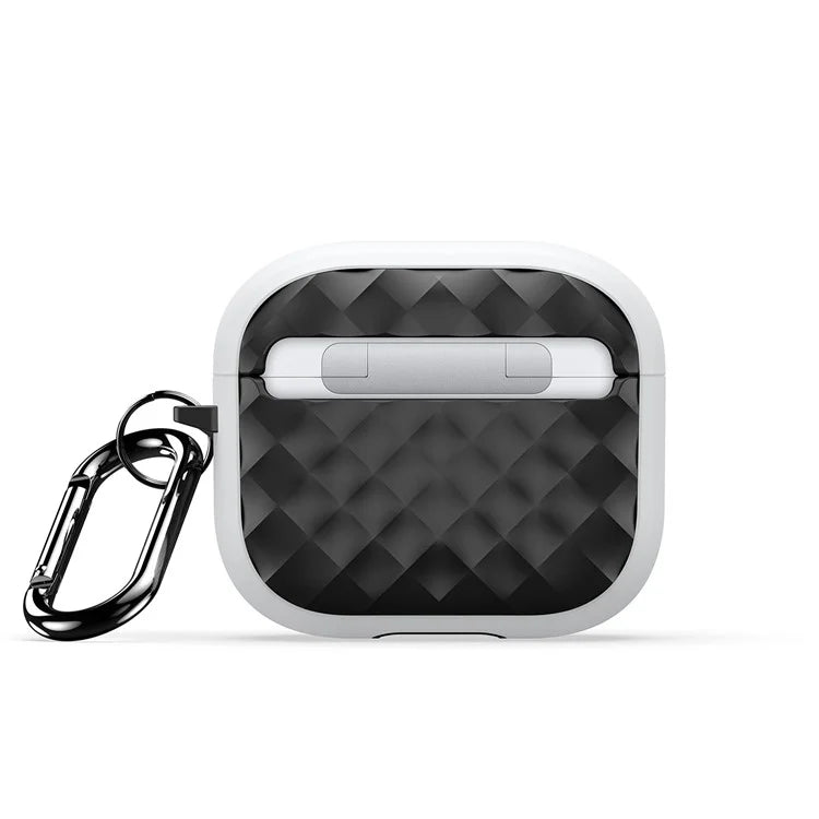 DUX DUCIS PECC Series For Apple AirPods 3 Earbud Carrying Case Rhombus Pattern Protective Cover with Carabiner+Black