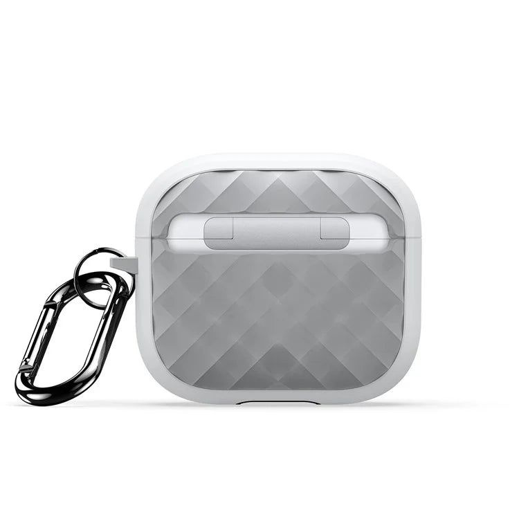 DUX DUCIS PECC Series For Apple AirPods 3 Earbud Carrying Case Rhombus Pattern Protective Cover with Carabiner+Grey