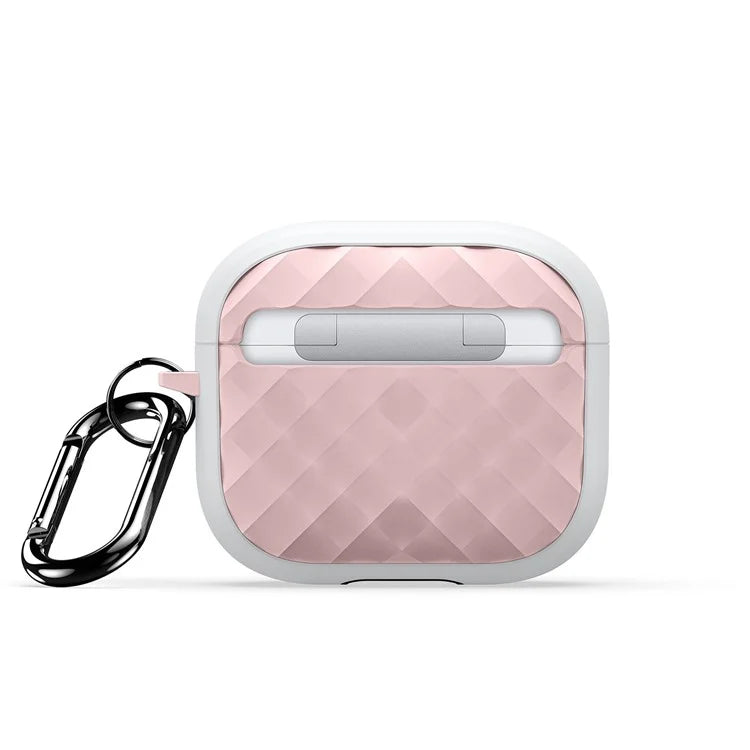 DUX DUCIS PECC Series For Apple AirPods 3 Earbud Carrying Case Rhombus Pattern Protective Cover with Carabiner+Pink