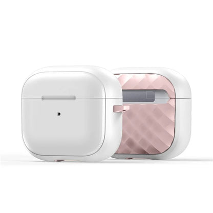 DUX DUCIS PECC Series For Apple AirPods 3 Earbud Carrying Case Rhombus Pattern Protective Cover with Carabiner+Pink