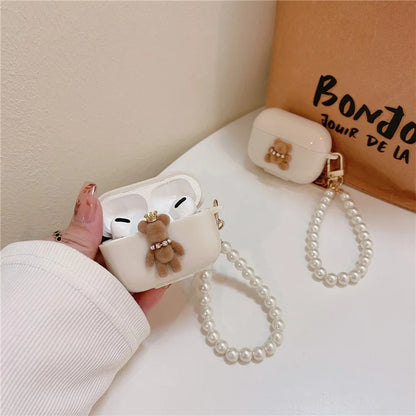 For AirPods Pro 2 TPU Cover Cute Bear Decor Bluetooth Earphone Case Protective Sleeve with Bracelet