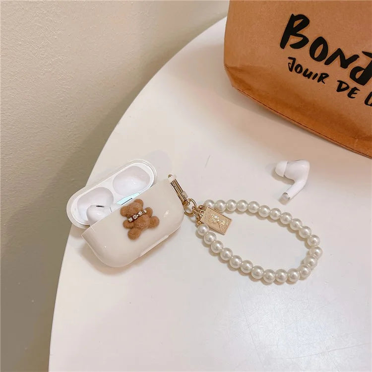 For AirPods Pro 2 TPU Cover Cute Bear Decor Bluetooth Earphone Case Protective Sleeve with Bracelet