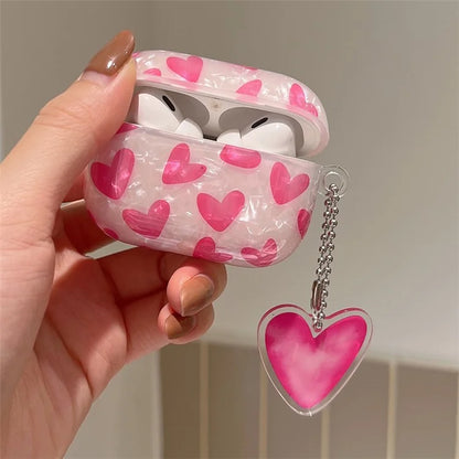 For AirPods Pro 2 Heart Pattern TPU Cover Anti-drop Earphone Protective Case with Pendant