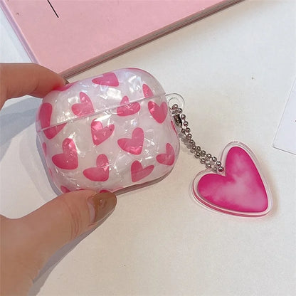 For AirPods Pro 2 Heart Pattern TPU Cover Anti-drop Earphone Protective Case with Pendant