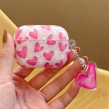 For AirPods Pro 2 Heart Pattern TPU Cover Anti-drop Earphone Protective Case with Pendant