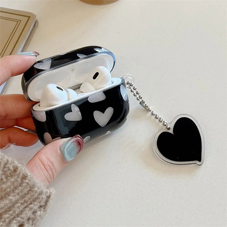 For AirPods Pro 2 Heart Pattern TPU Cover Anti-drop Earphone Protective Case with Pendant