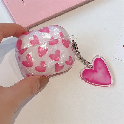 For Apple AirPods 3 Stylish Heart Pattern TPU Cover Earphone Protective Case with Pendant