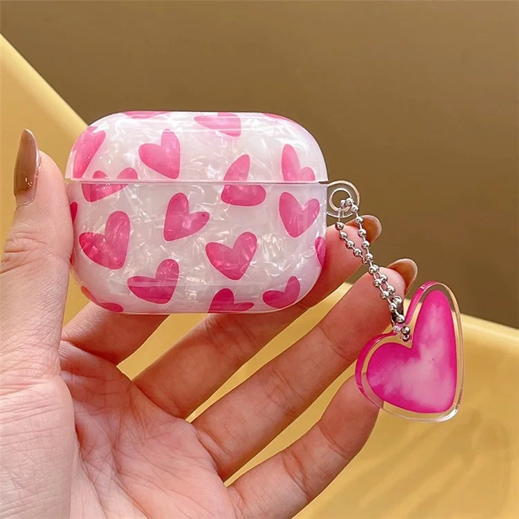 For Apple AirPods 3 Stylish Heart Pattern TPU Cover Earphone Protective Case with Pendant