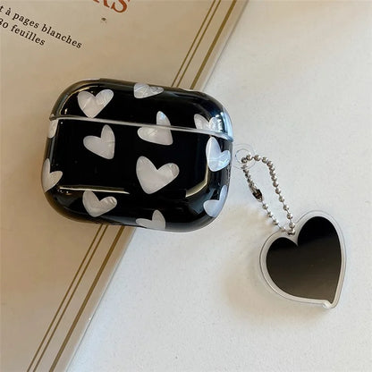 For Apple AirPods 3 Stylish Heart Pattern TPU Cover Earphone Protective Case with Pendant