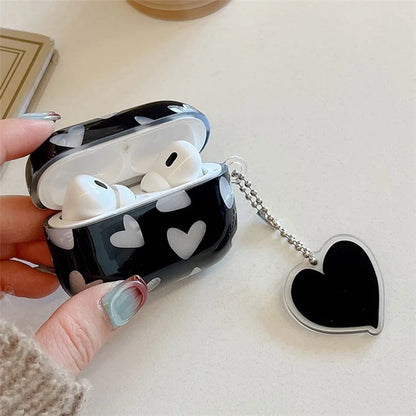 For Apple AirPods Pro Heart Pattern Shell Texture TPU Cover Anti-drop Earphone Case with Pendant