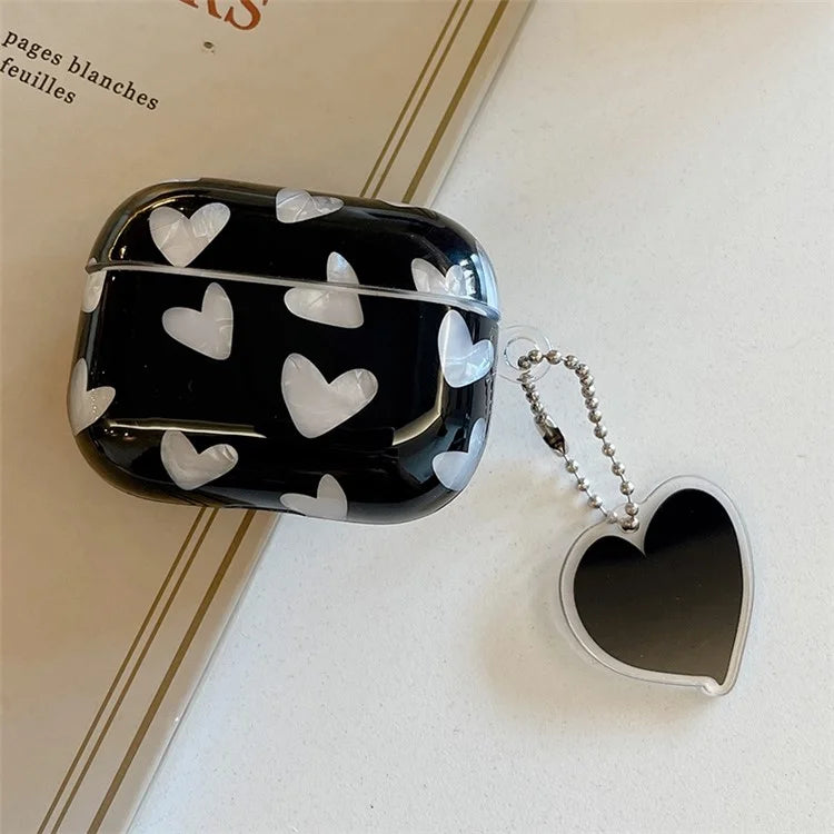 For Apple AirPods Pro Heart Pattern Shell Texture TPU Cover Anti-drop Earphone Case with Pendant