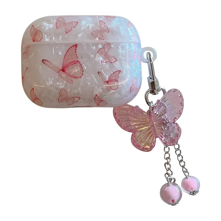 For AirPods Pro 2 Butterfly Pattern Cover Shell Texture TPU Anti-drop Earphone Case with Butterfly Pendant