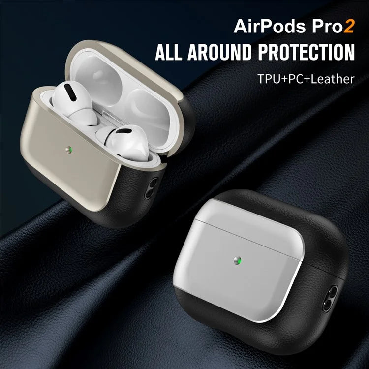 For AirPods Pro 2 TPU Case Litchi Texture Fall Prevention Earphone Cover with Lanyard