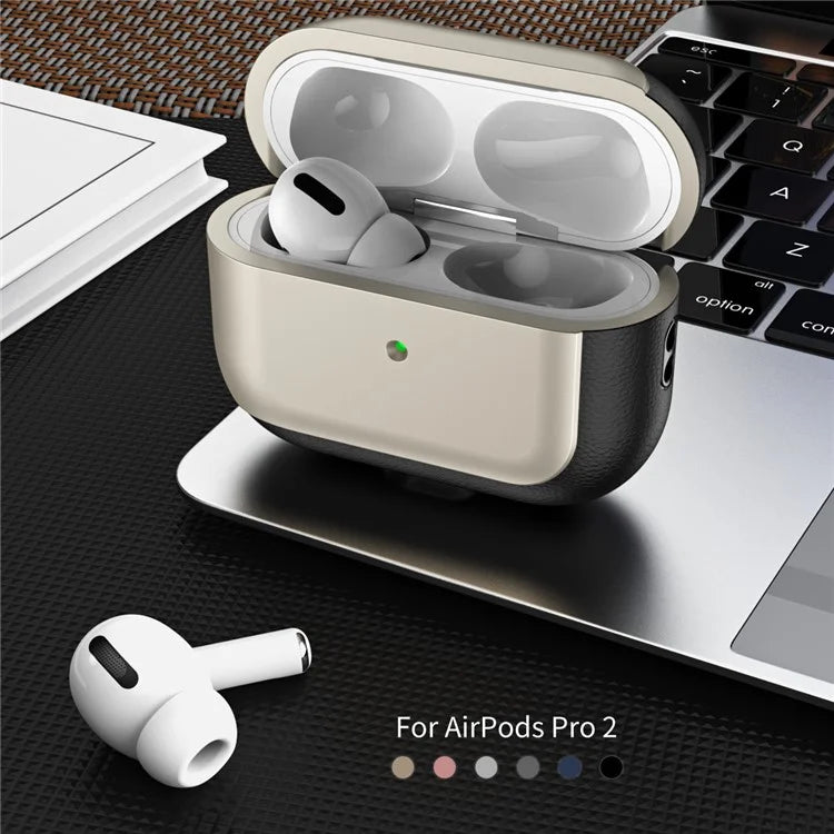 For AirPods Pro 2 TPU Case Litchi Texture Fall Prevention Earphone Cover with Lanyard