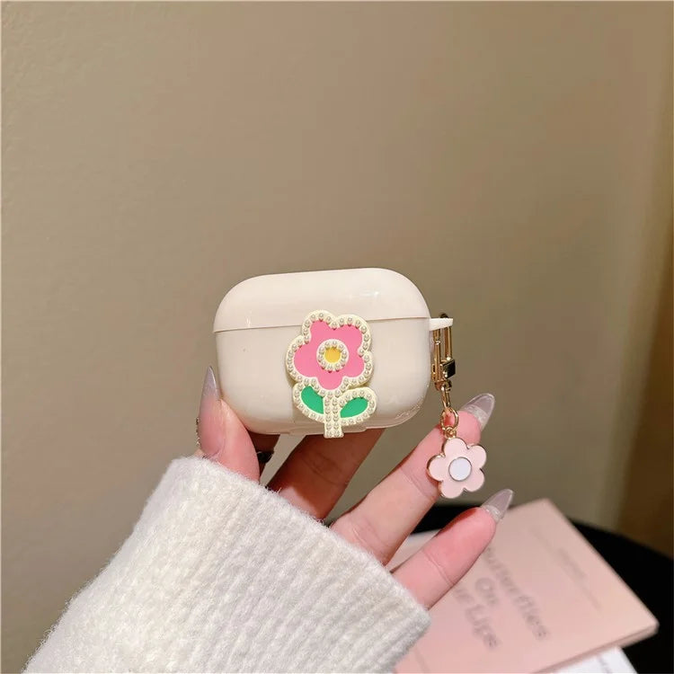 For Apple AirPods Pro 2 TPU Cover Pearl Flower Earbud Protection Case with Pendant