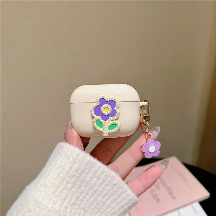 For Apple AirPods Pro Case Pearl Flower TPU Cover Earphone Organizer Carrying Case with Pendant