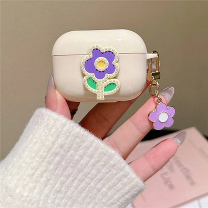 For Apple Airpods 3 Case Pearl Flower TPU Protector Earphone Organizer Carrying Cover with Pendant