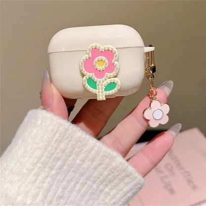 For Apple Airpods 3 Case Pearl Flower TPU Protector Earphone Organizer Carrying Cover with Pendant