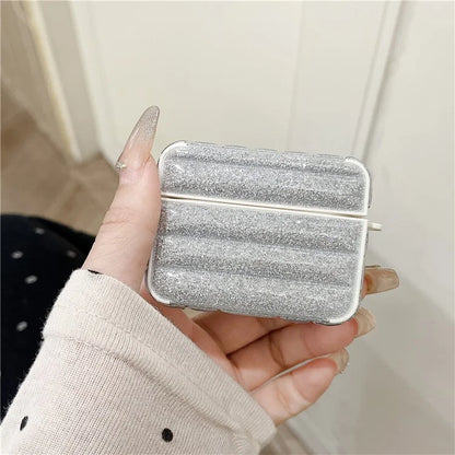 For AirPods Pro 2 / Pro Portable Cover Glitter Down Jacket Design Leather+TPU Earphone Case