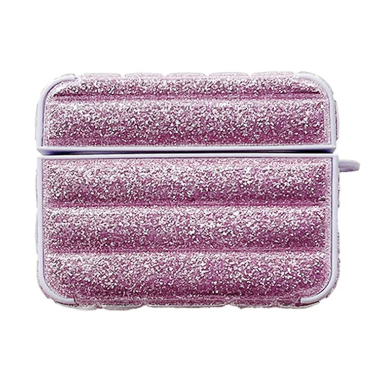 For AirPods Pro 2 / Pro Portable Cover Glitter Down Jacket Design Leather+TPU Earphone Case