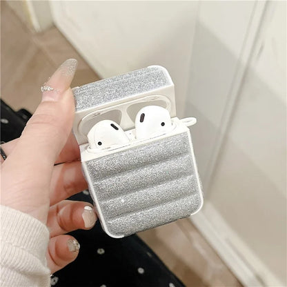 For AirPods with Charging Case (2016) / (2019) / AirPods with Wireless Charging Case (2019) Glitter Cover Down Jacket Design Carrying Case