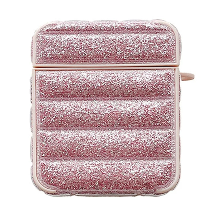 For AirPods with Charging Case (2016) / (2019) / AirPods with Wireless Charging Case (2019) Glitter Cover Down Jacket Design Carrying Case